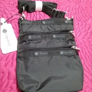 Lesportsac 3 zip black crossbody bag